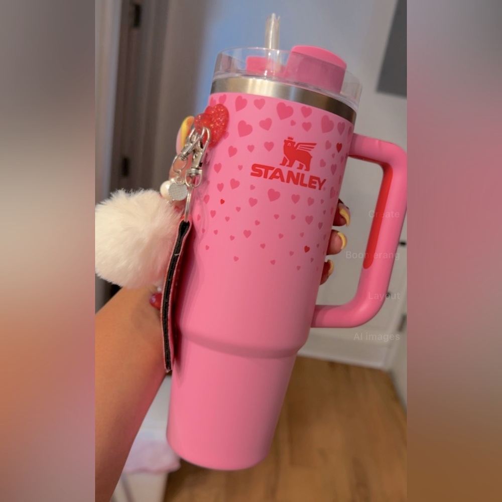 Stanley Pink Tumbler with Straw and Charm